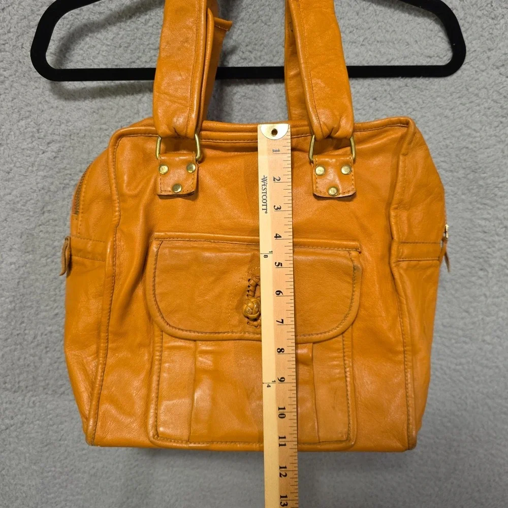 Vintage 70s‎ Cowhide Leather Square Handbag Purse 12x12x7 Burnt Orange Mr. Hide